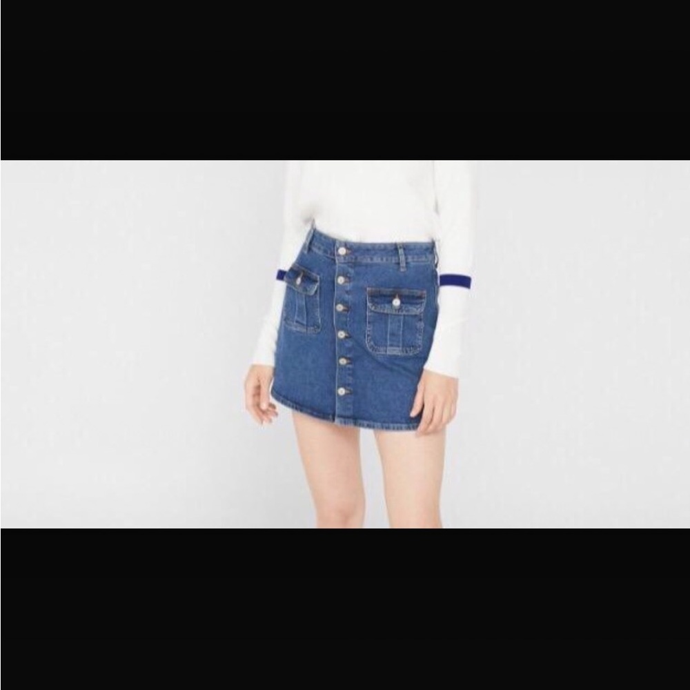 Mango Blue Button-Front Denim Mini Skirt